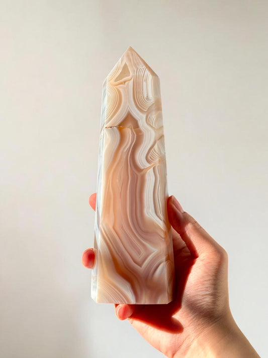Amazing Banded Jelly Agate Tower | Polished Crystal Point | Unique Banded Agate Formation | Natural Gemstone for Decor & Display