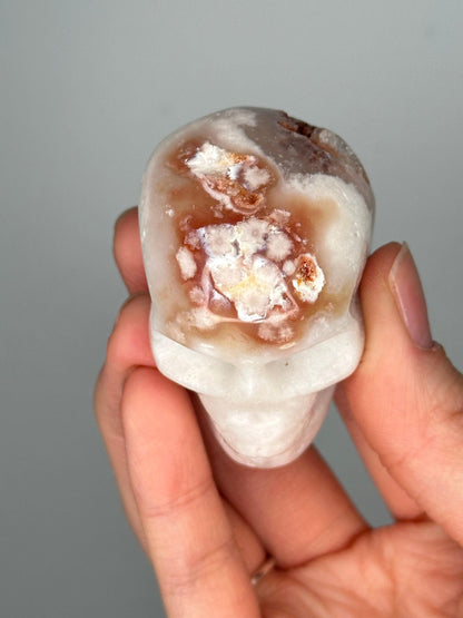 Small Flower Agate Skull | Carved Crystal Figurine | Natural Gemstone with Floral Patterns | Unique Decor & Display Piece