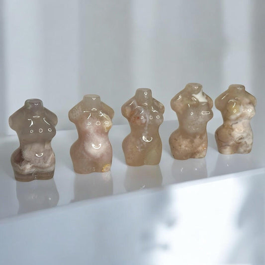 Mini Flower Agate Goddess Body | Carved Crystal Figurine | Natural Gemstone with Floral Patterns | Nurturing Stone for Love & Growth