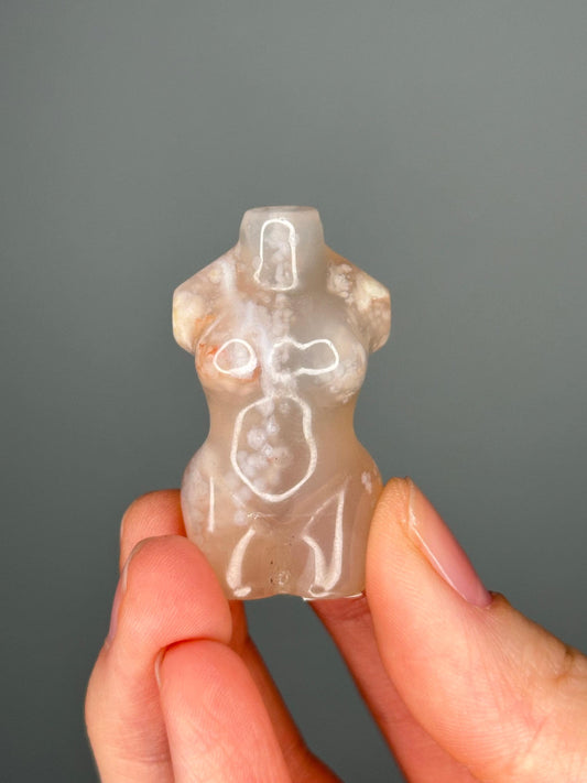 Mini Flower Agate Goddess Body | Carved Crystal Figurine | Natural Gemstone with Floral Patterns | Nurturing Stone for Love & Growth