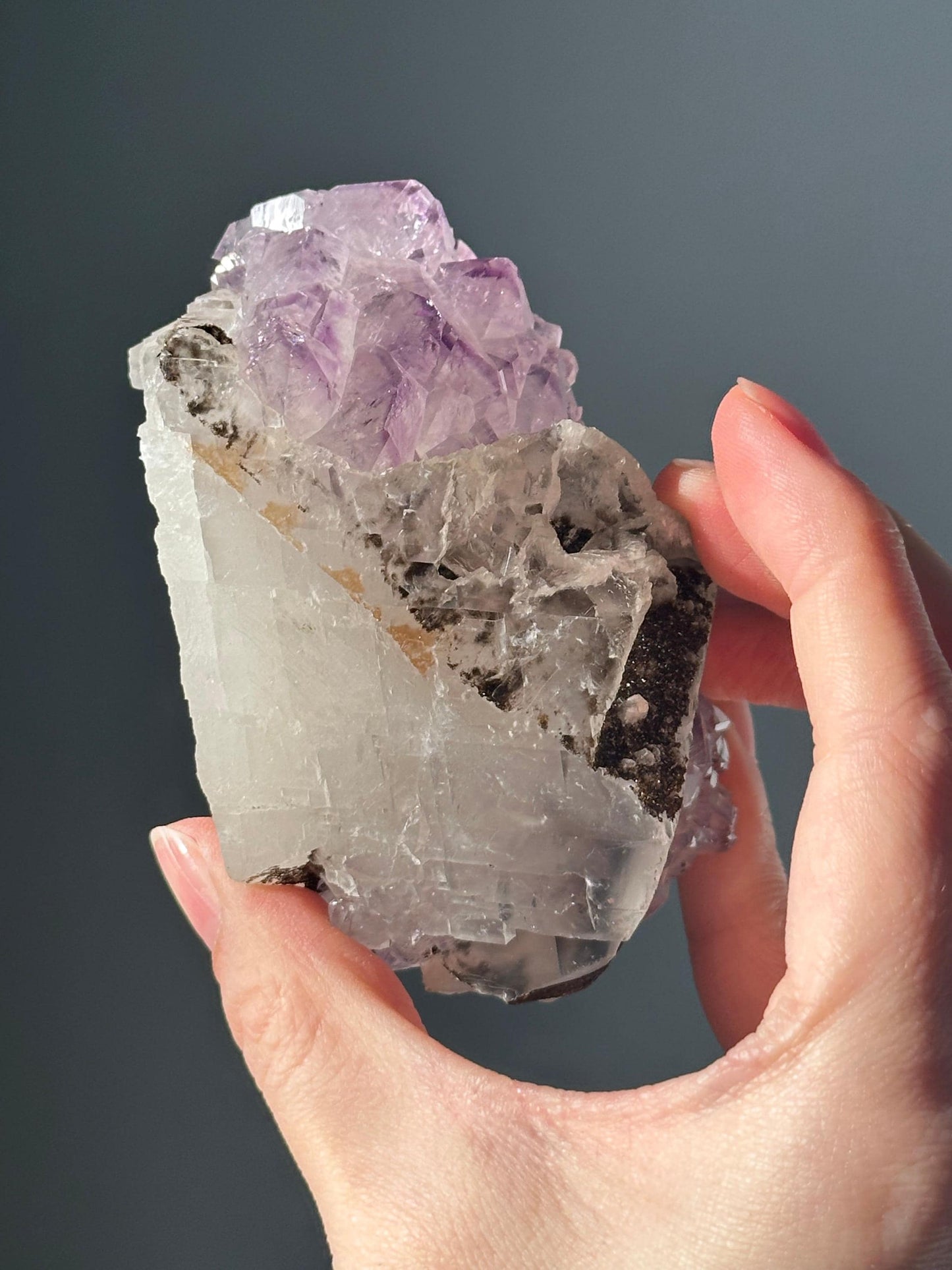 Calcite with Amethyst & Goethite | Natural Crystal Formation | Beautiful Mineral Specimen with Amethyst Inclusions | Display Piece