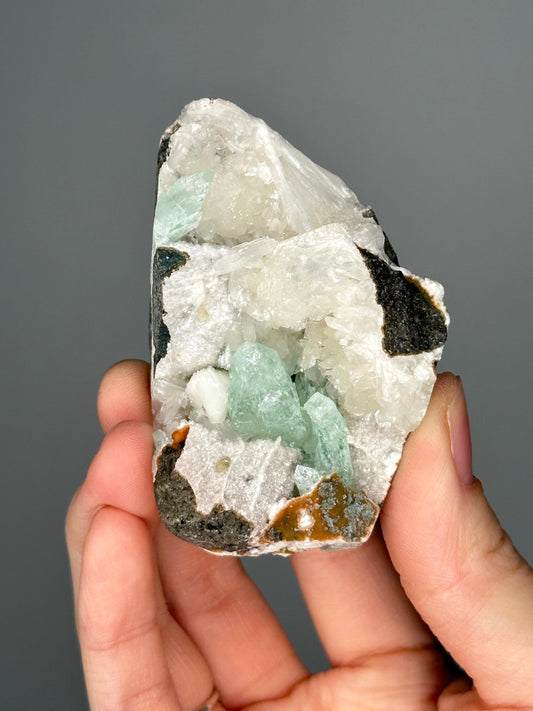 Green Apophyllite with White Stilbite on Pink Heulandite | Natural Zeolite Cluster | Unique Mineral Formation | Crystal Specimen - You pick!