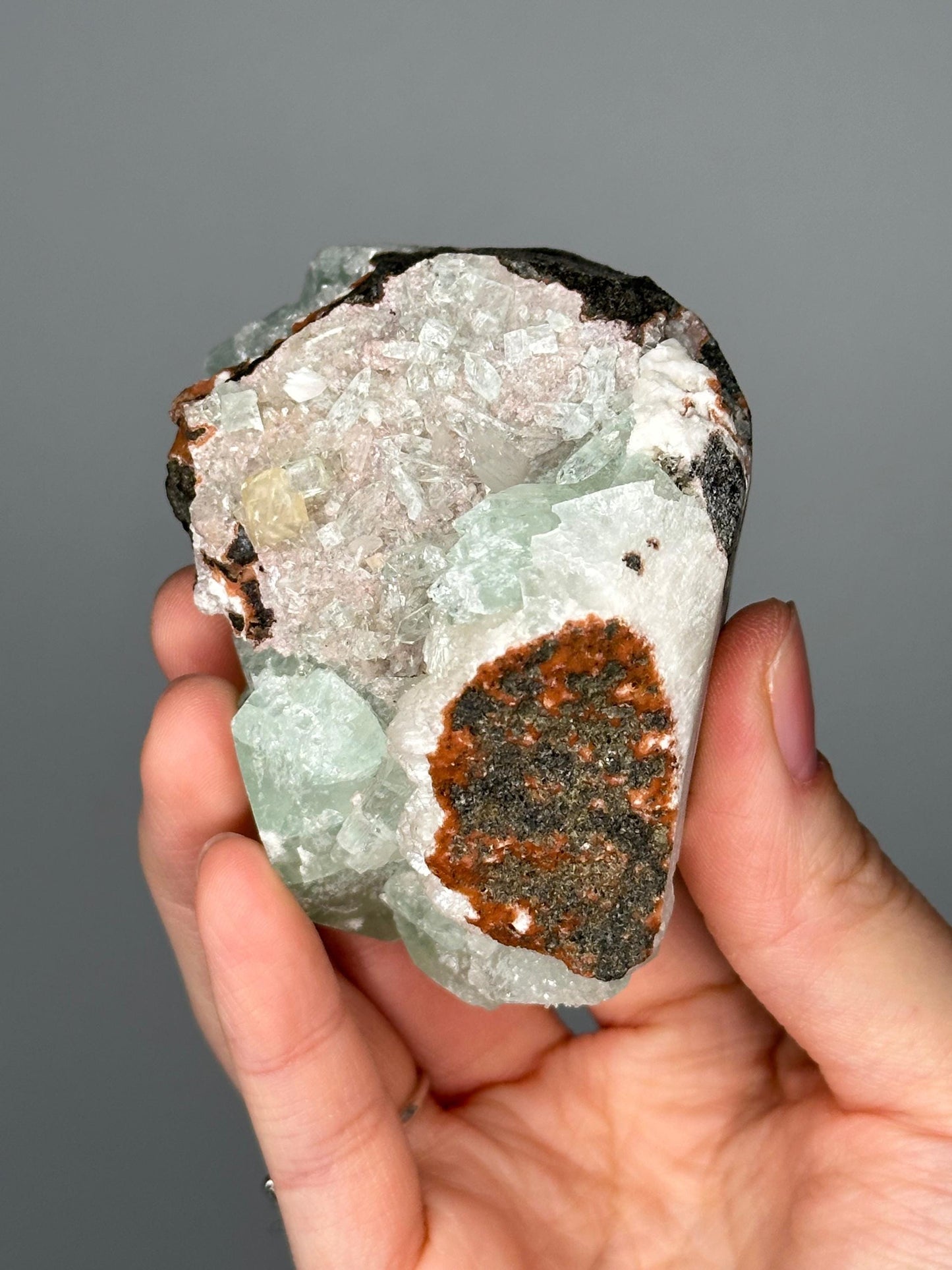 Green Apophyllite with White Stilbite on Pink Heulandite | Natural Zeolite Cluster | Unique Mineral Formation | Crystal Specimen - You pick!