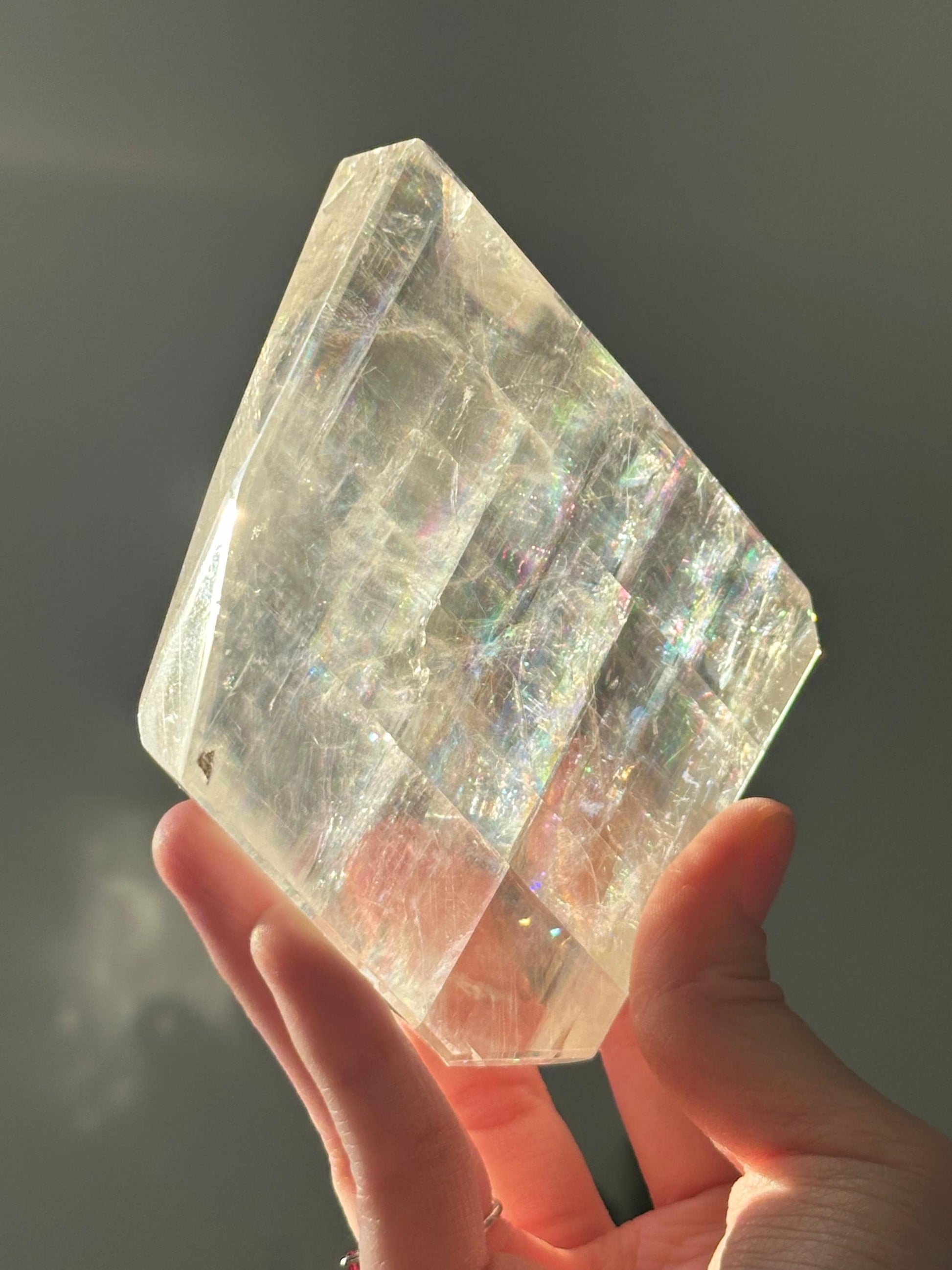 Optical Calcite with Rainbows | Transparent Iceland Spar | Natural Crystal for Light Refraction | Unique Gemstone for Collection