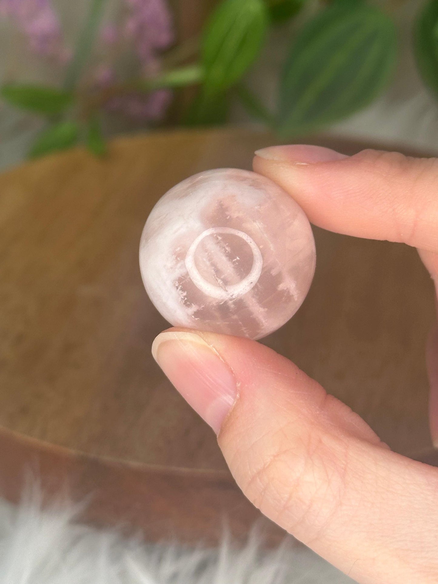 Garden Snow Rose Quartz Sphere | Star Flash Crystal Ball | Unique Rose Quartz with White Inclusions | Polished Gemstone for Display