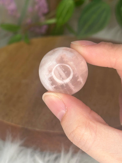 Garden Snow Rose Quartz Sphere | Star Flash Crystal Ball | Unique Rose Quartz with White Inclusions | Polished Gemstone for Display