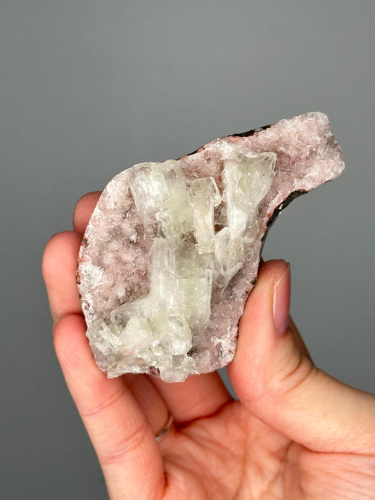 Green Apophyllite on Crystallized Pink Heulandite | Natural Zeolite Cluster | Unique Mineral Formation | Crystal Specimen for Display