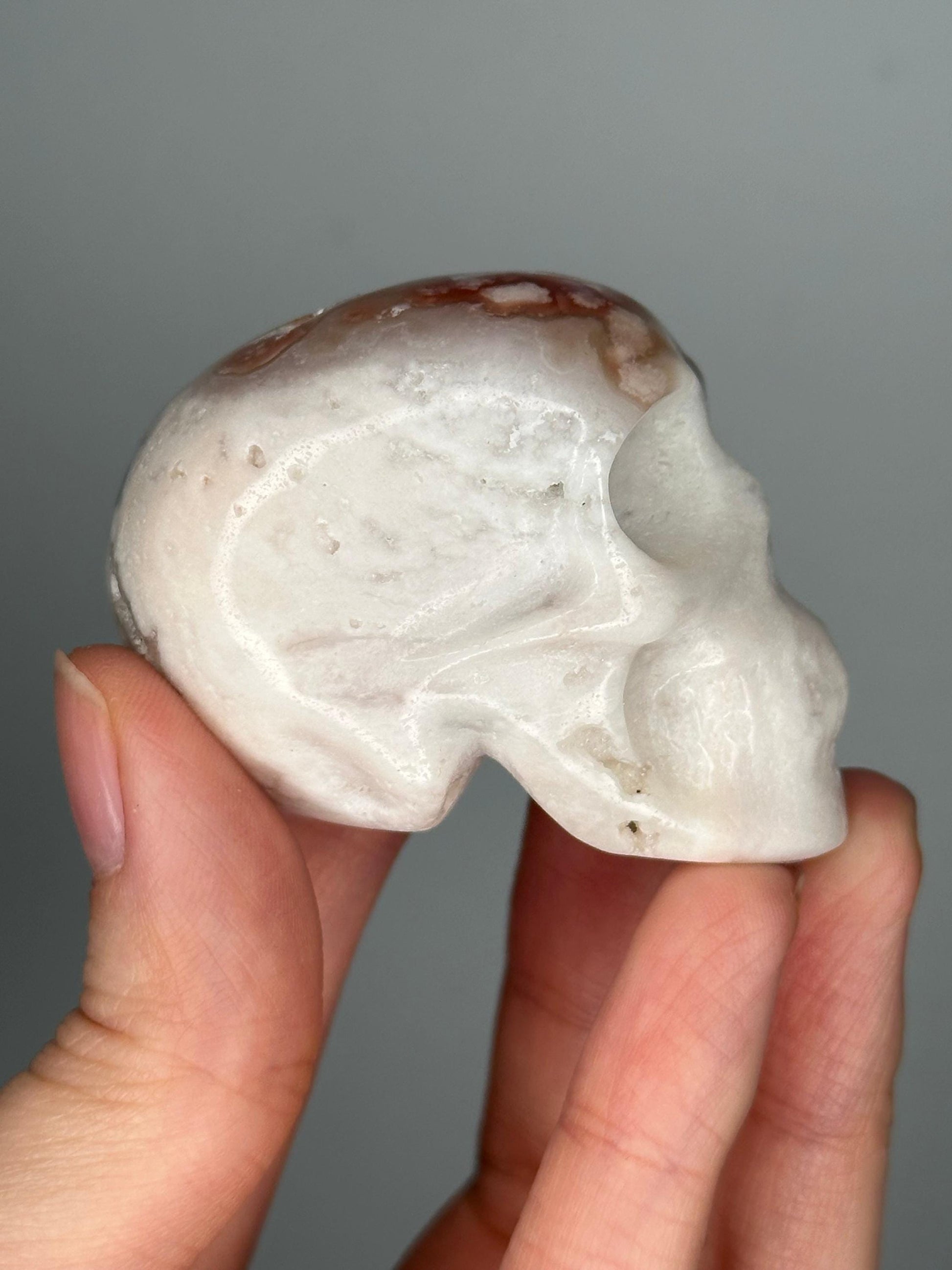 Small Flower Agate Skull | Carved Crystal Figurine | Natural Gemstone with Floral Patterns | Unique Decor & Display Piece