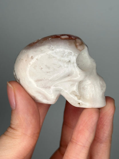 Small Flower Agate Skull | Carved Crystal Figurine | Natural Gemstone with Floral Patterns | Unique Decor & Display Piece