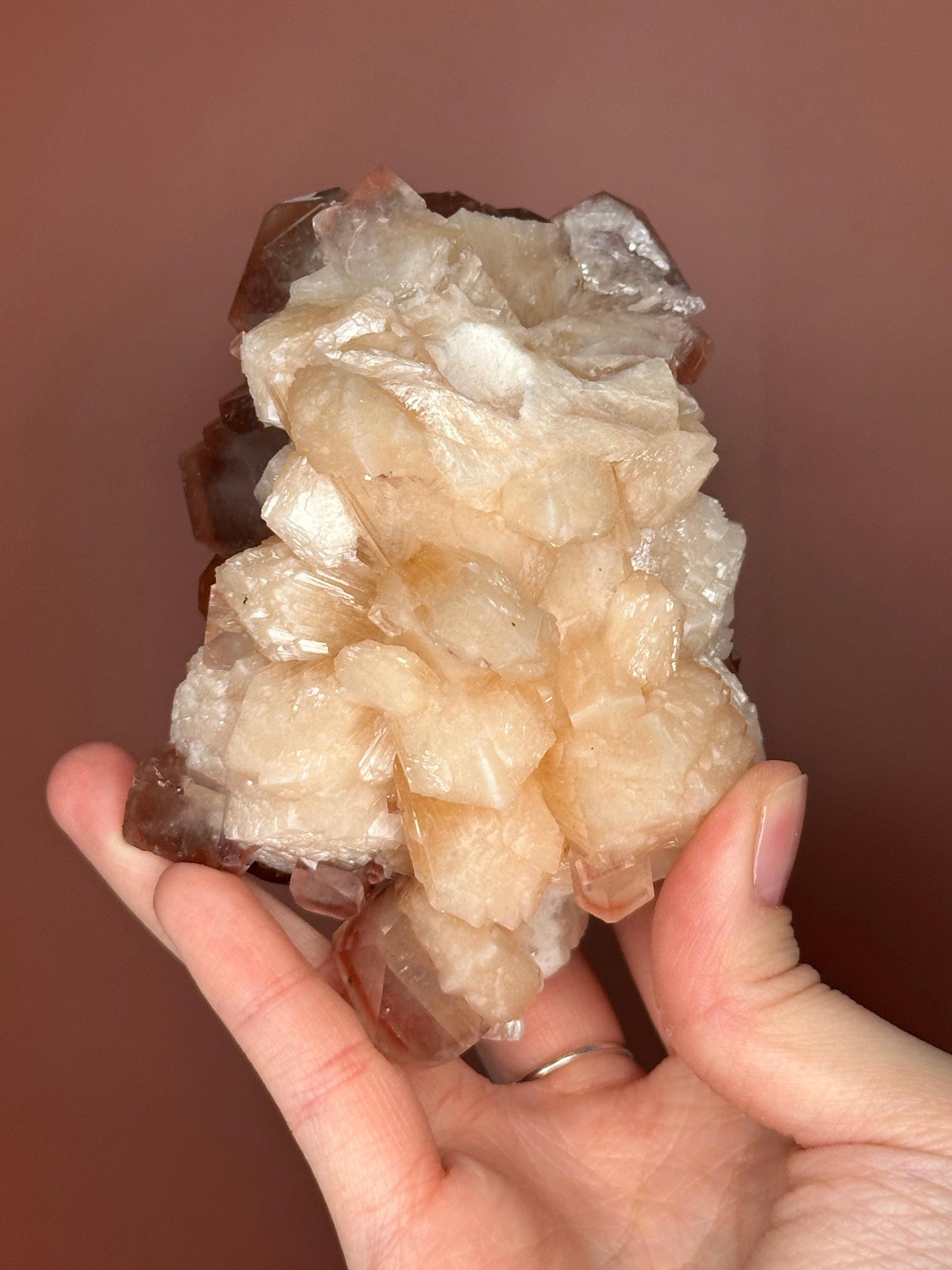 Cubic Red & Green Apophyllite on Stilbite | Natural Zeolite Cluster | Unique Crystal Formation | Mineral Specimen for Display