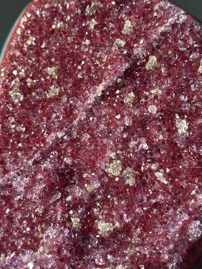 Red Amethyst Cutbase with Pyrite Inclusions | Natural Amethyst Cluster | Sparkling Gemstone with Metallic Pyrite | Unique Mineral Specimen