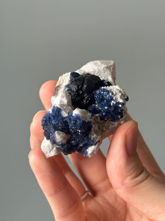Blueberry Fluorite on Candle Quartz | Natural Crystal Cluster | Unique Mineral Formation | Fluorite on Quartz Specimen | Inner Mongolia