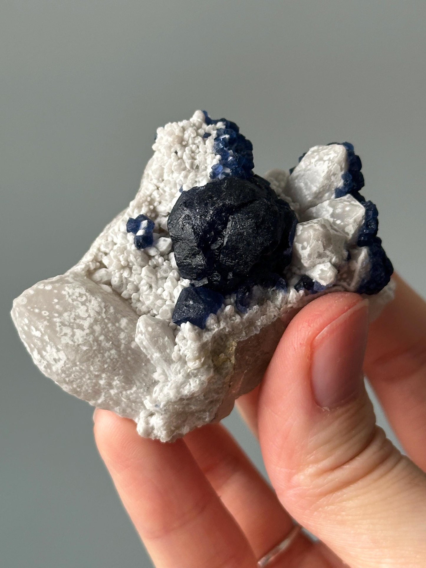 Blueberry Fluorite on Candle Quartz | Natural Crystal Cluster | Unique Mineral Formation | Fluorite on Quartz Specimen | Inner Mongolia