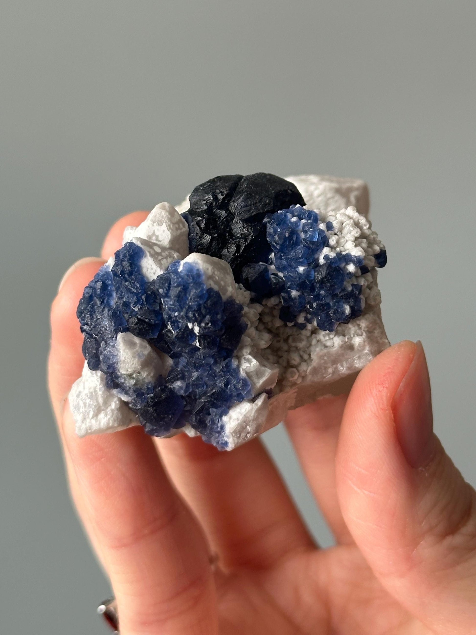 Blueberry Fluorite on Candle Quartz | Natural Crystal Cluster | Unique Mineral Formation | Fluorite on Quartz Specimen | Inner Mongolia