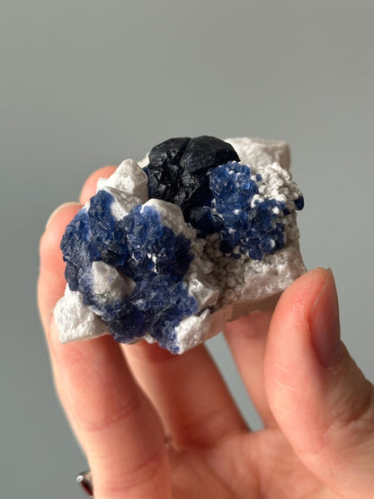 Blueberry Fluorite on Candle Quartz | Natural Crystal Cluster | Unique Mineral Formation | Fluorite on Quartz Specimen | Inner Mongolia