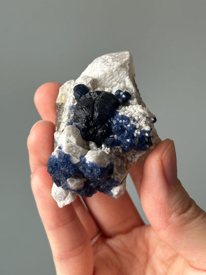 Blueberry Fluorite on Candle Quartz | Natural Crystal Cluster | Unique Mineral Formation | Fluorite on Quartz Specimen | Inner Mongolia