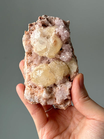 Pink Amethyst with Calcite Geode | UV Reactive Crystal | Natural Amethyst Geode with Calcite Formations | Unique Mineral Specimen
