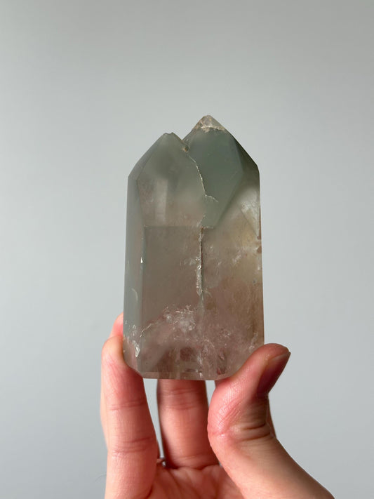 Polished Quartz with Chlorite Intergrown Double Point