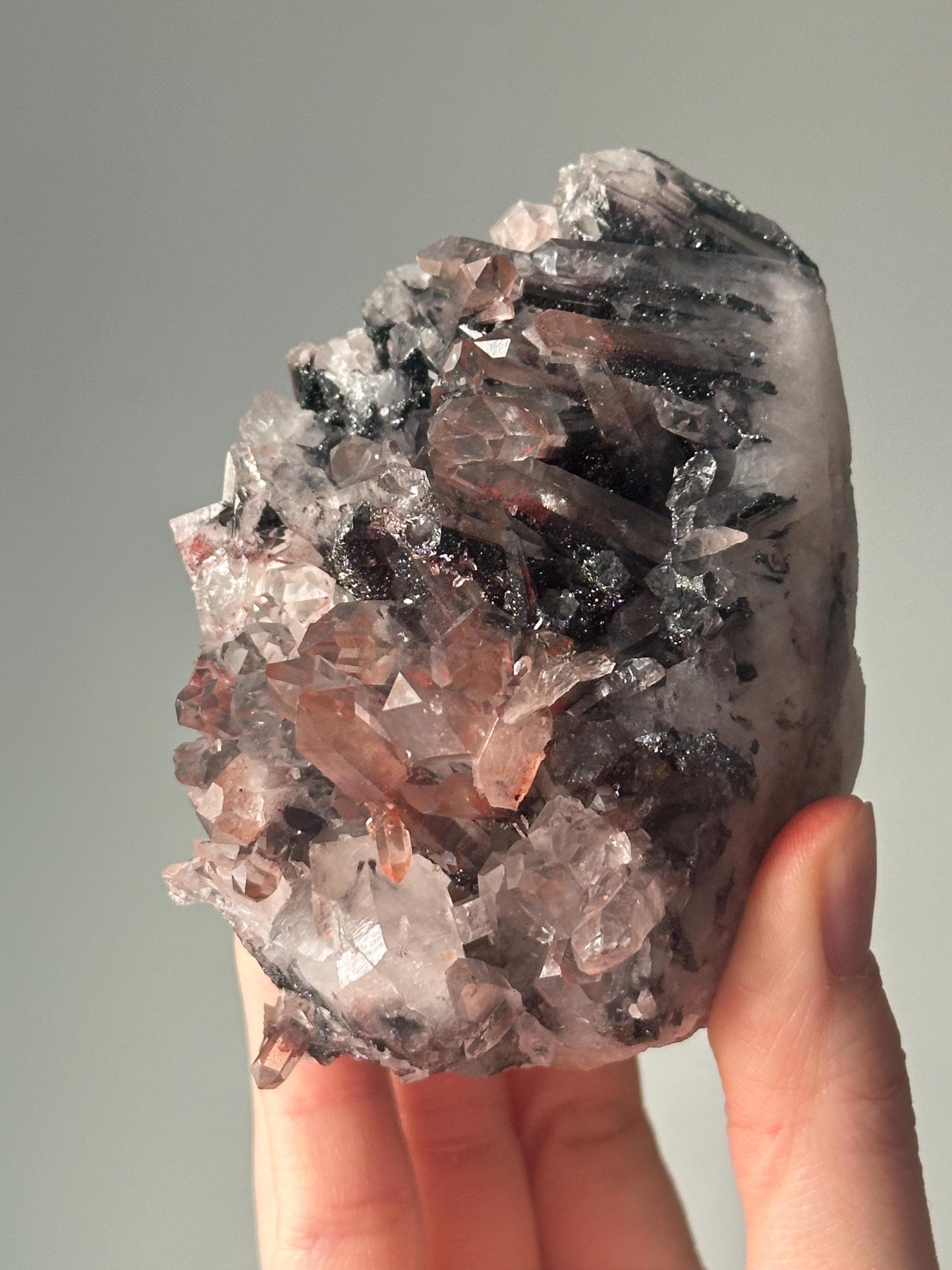 Hematite Quartz Cut Base | Natural Crystal from India | Polished Quartz with Hematite Inclusions | Unique Mineral Display Stone
