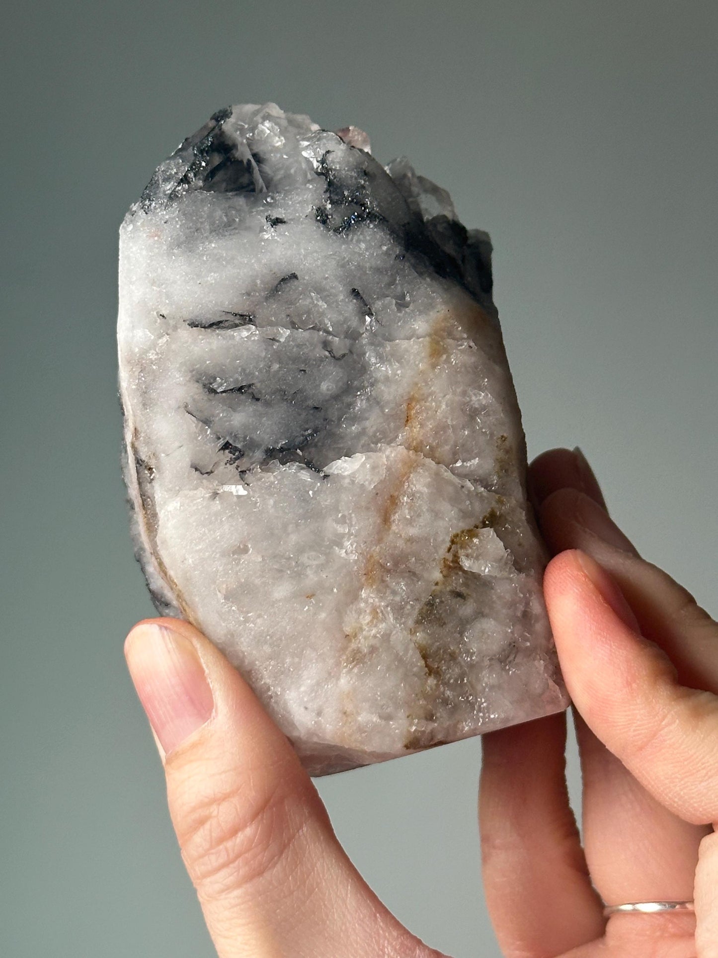 Hematite Quartz Cut Base | Natural Crystal from India | Polished Quartz with Hematite Inclusions | Unique Mineral Display Stone