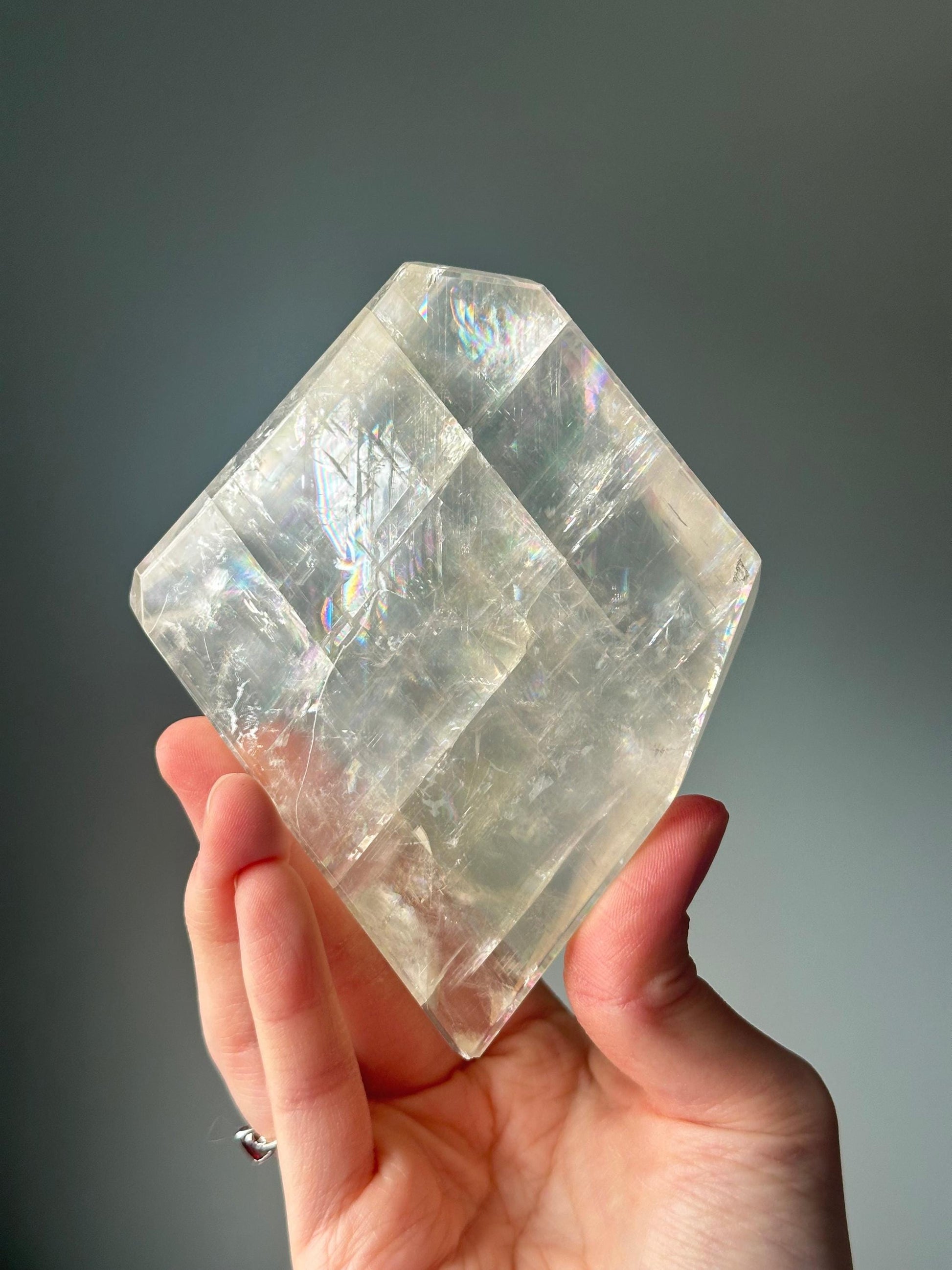 Optical Calcite with Rainbows | Transparent Iceland Spar | Natural Crystal for Light Refraction | Unique Gemstone for Collection