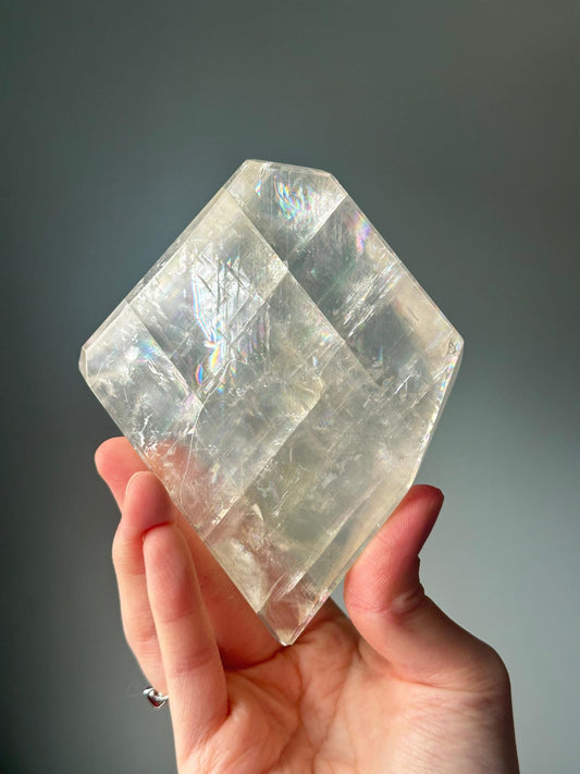 Optical Calcite with Rainbows | Transparent Iceland Spar | Natural Crystal for Light Refraction | Unique Gemstone for Collection