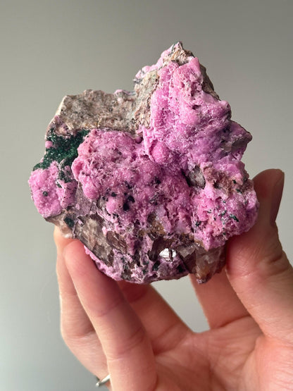 Cobaltoan Calcite with Malachite | Pink and Green Mineral Specimen | Natural Crystal Formation | Unique Raw Gemstone Display