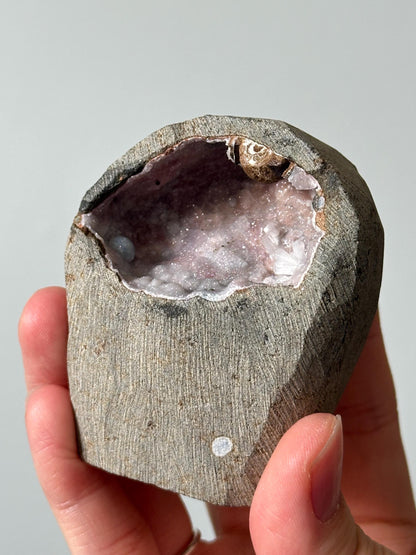 Rainbow Chalcedony Geode with Transparent Stilbite | Pink and Blue Chalcedony | Natural Crystal Geode | Unique Mineral Specimen