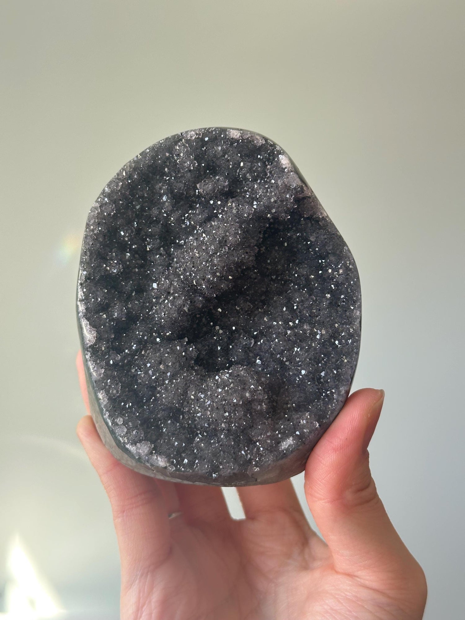 Grey Rainbow Amethyst Cut Base | Unique Crystal Display | Natural Gemstone for Home Decor | Stone for Energy and Balance