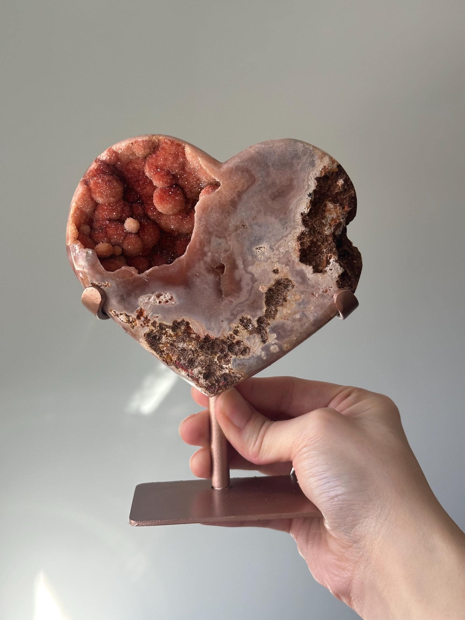 Bubbly Pink Amethyst Heart on Stand | Botryoidal Crystal Display | Calming Energy Stone for Love | Home or Office Decor