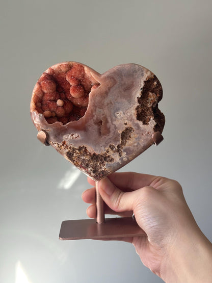 Bubbly Pink Amethyst Heart on Stand | Botryoidal Crystal Display | Calming Energy Stone for Love | Home or Office Decor