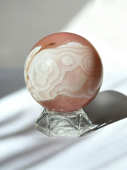 Pink Jelly Agate Sphere | Translucent Crystal Ball | Calming Energy Stone | Decorative Gemstone Orb for Home or Office