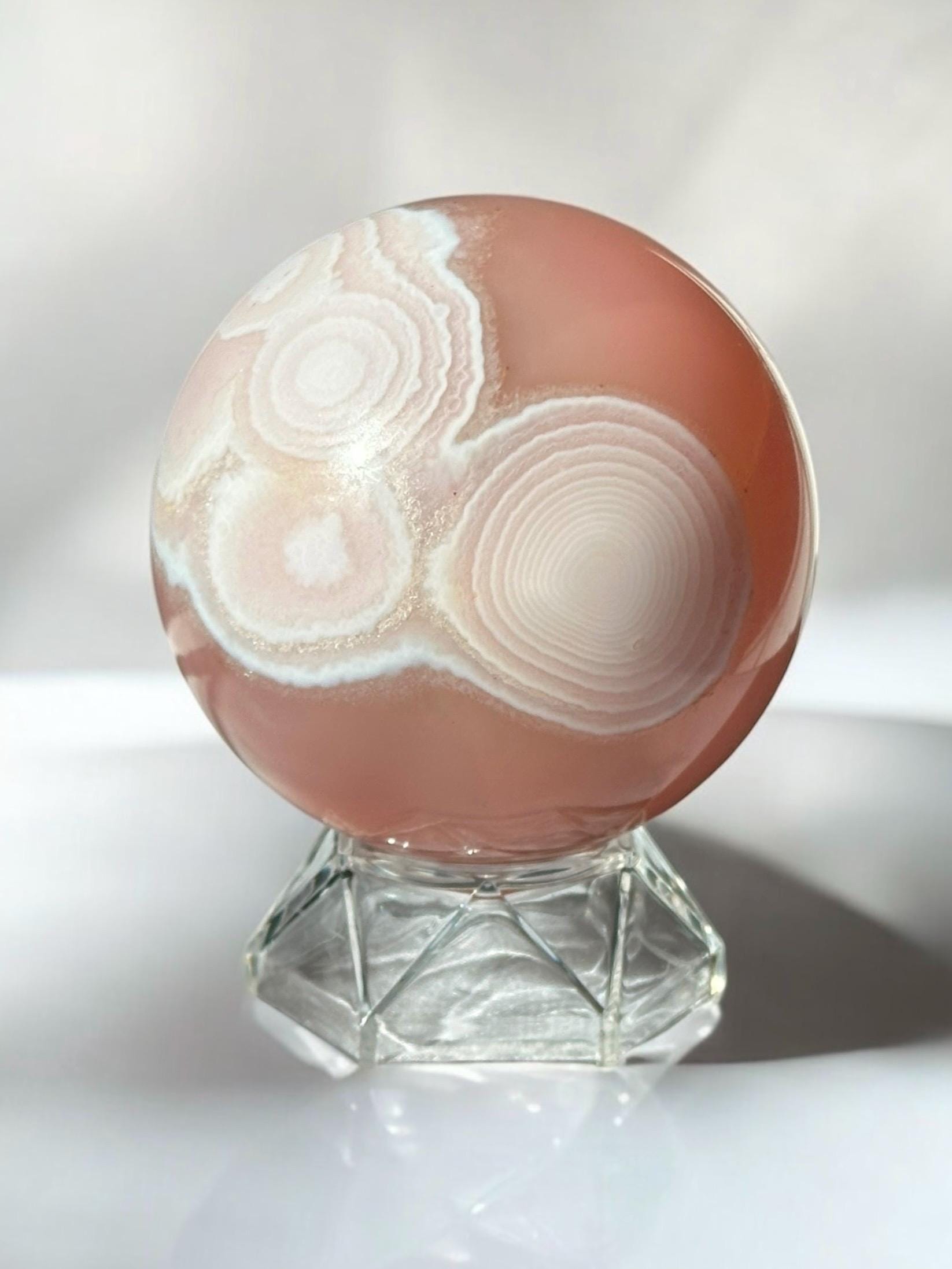 Pink Jelly Agate Sphere | Translucent Crystal Ball | Calming Energy Stone | Decorative Gemstone Orb for Home or Office