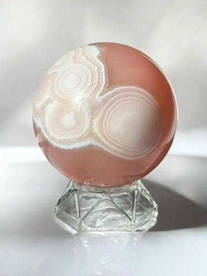 Pink Jelly Agate Sphere | Translucent Crystal Ball | Calming Energy Stone | Decorative Gemstone Orb for Home or Office