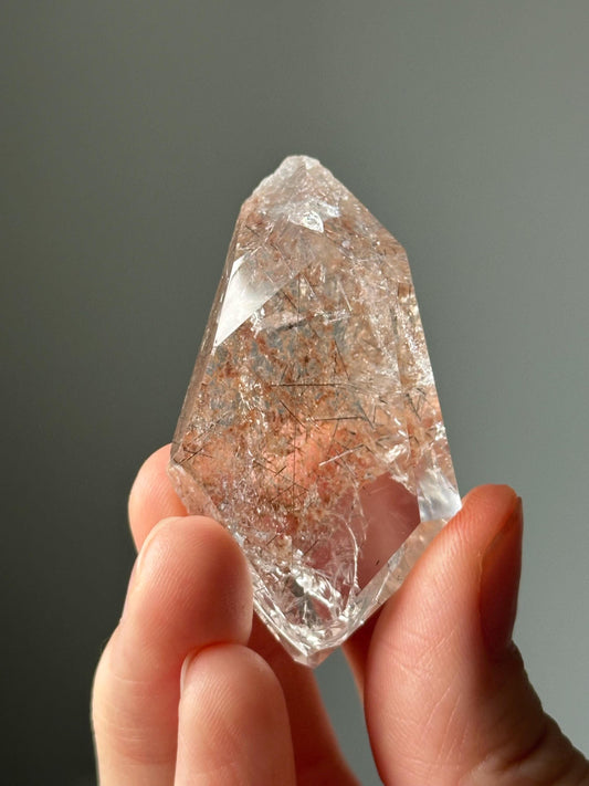 Garden Quartz with Rutile on Stand – Natural Lodolite Crystal, Scenic Inclusion Gemstone, Polished Display Piece, Unique Collector Decor