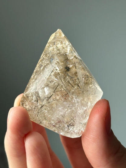Garden Quartz with Rutile on Stand – Natural Lodolite Crystal, Scenic Inclusion Gemstone, Polished Display Piece, Unique Collector Decor