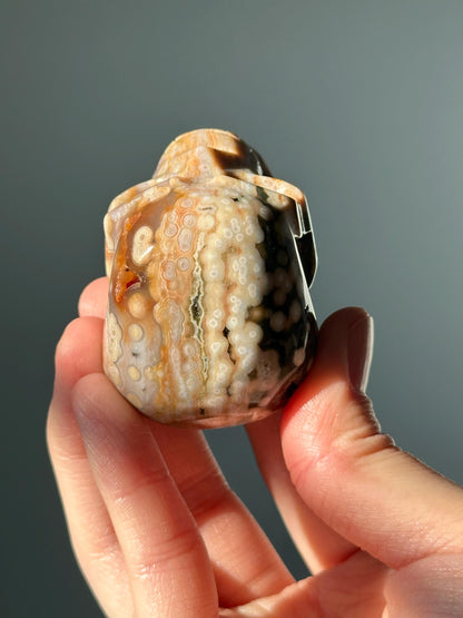 Ocean Jasper Crystal Skull | Orbicular Jasper Carving from Madagascar | Calming Decorative Stone | Unique Patterned Healing Crystal