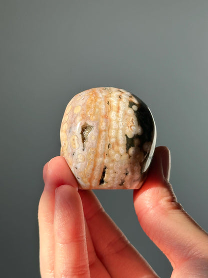 Ocean Jasper Crystal Skull | Orbicular Jasper Carving from Madagascar | Calming Decorative Stone | Unique Patterned Healing Crystal