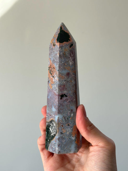 Sea Jasper Tower | Ocean Jasper Crystal Point | Soothing Energy Stone for Calm and Balance | Decor for Meditation and Home