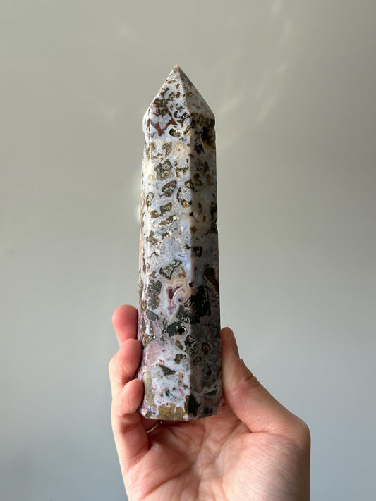Sea Jasper Tower | Ocean Jasper Crystal Point | Soothing Energy Stone for Calm and Balance | Decor for Meditation and Home
