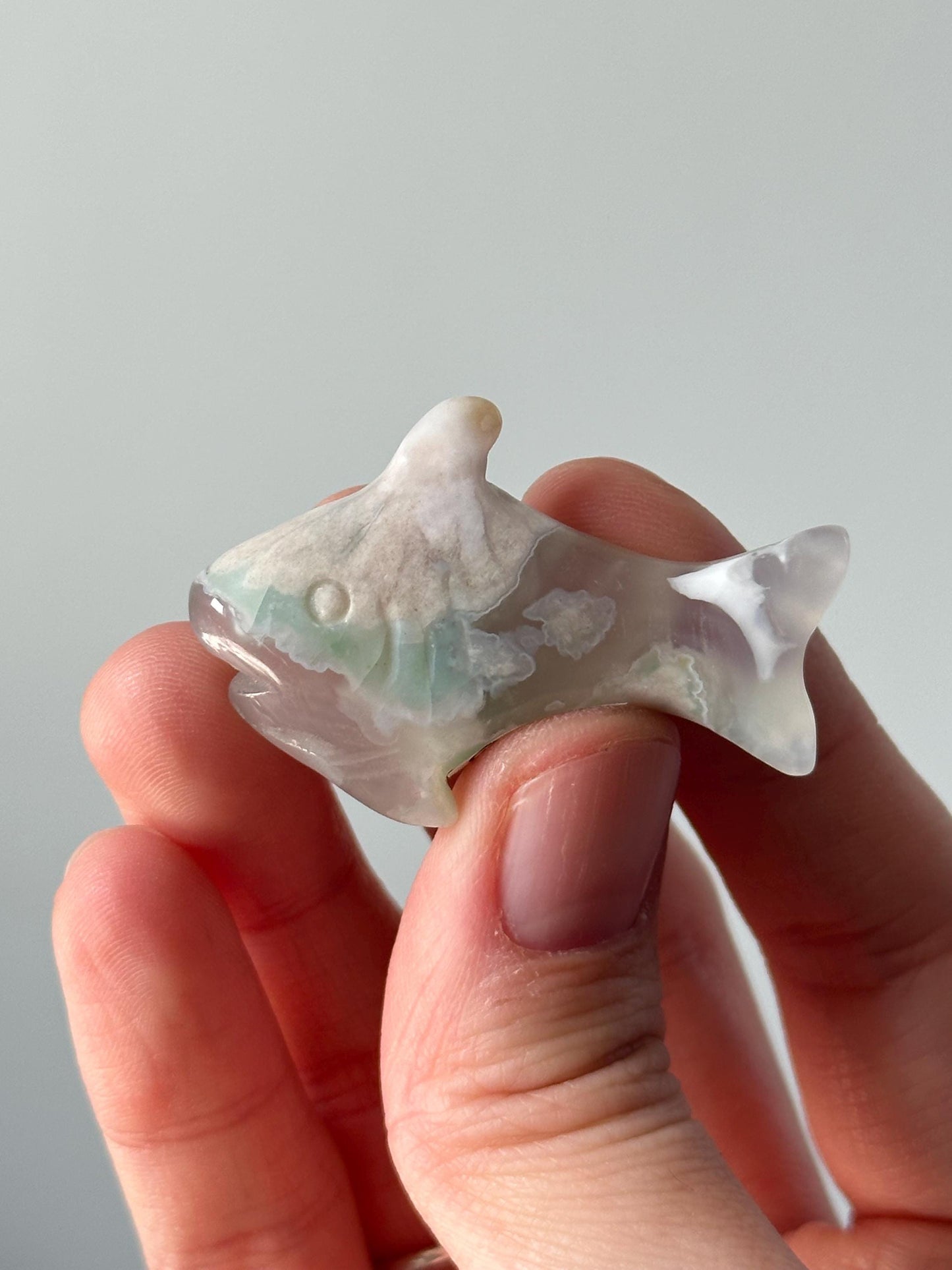 Flower Agate Shark Carvings | Crystal Animal for Courage and Growth | Stone Figurine | Unique Gift for Ocean Lovers | You Pick!
