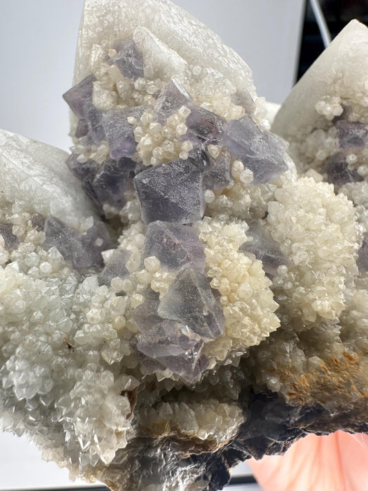 Purple Fluorite on Candle Quartz Specimen | Crystal for Intuition and Focus | Unique Collector’s Mineral | Stone Display