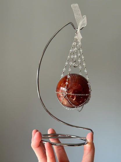 Crystal Sphere Holder Hammock | Elegant Display Stand in Silver, Gold, or Rose Gold | Showcase Orbs & Spheres | Home Decor for Collectors