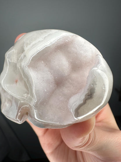 Druzy Flower Agate Skull | Crystal for Growth, Self-Confidence, and New Beginnings | Sparkling Stone | Unique Crystal Decor