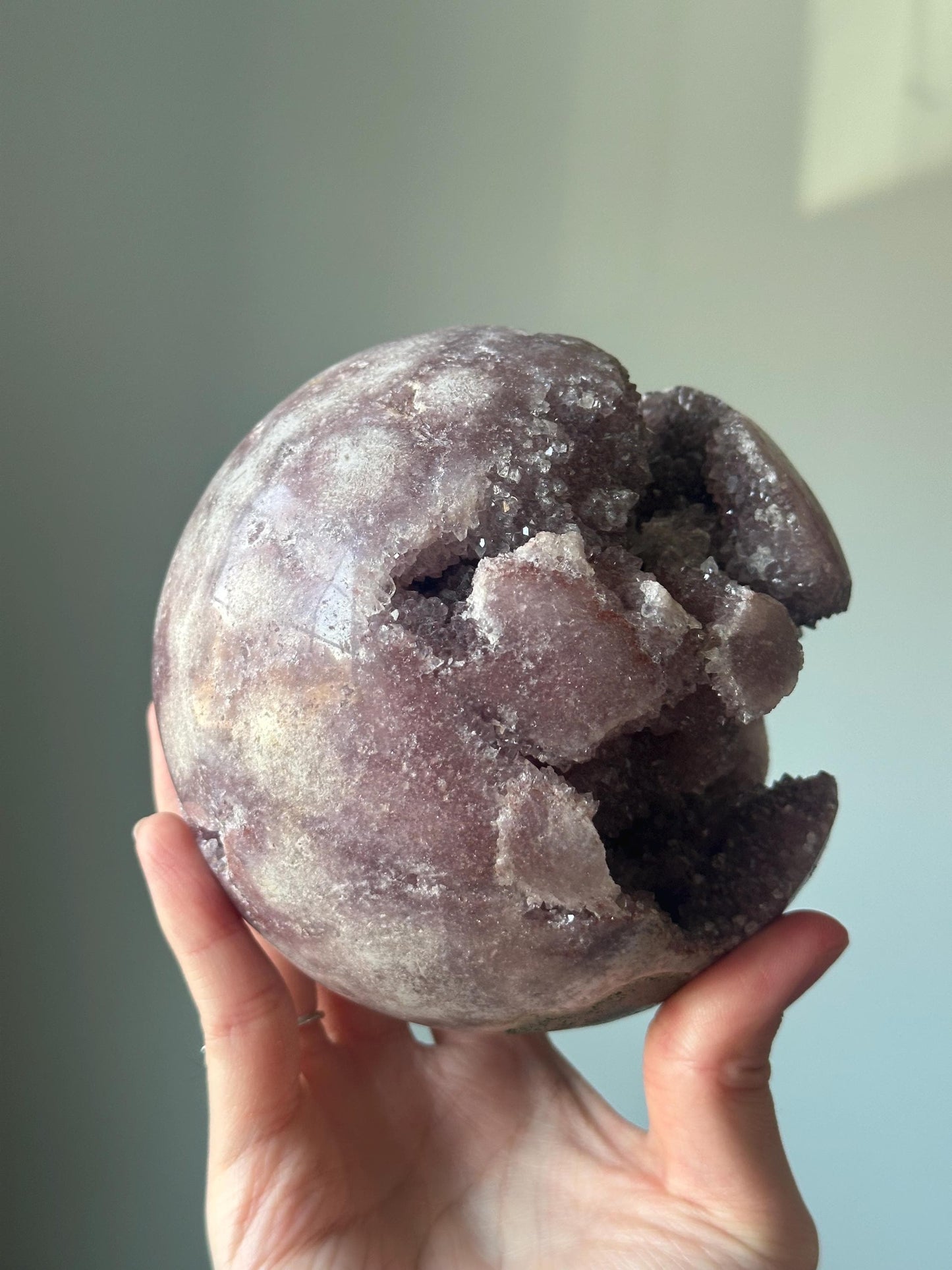 Maroon Pink Amethyst Sphere – Natural Crystal Ball, Polished Gemstone Decor, Calming Energy Stone, Unique Gift for Home or Office