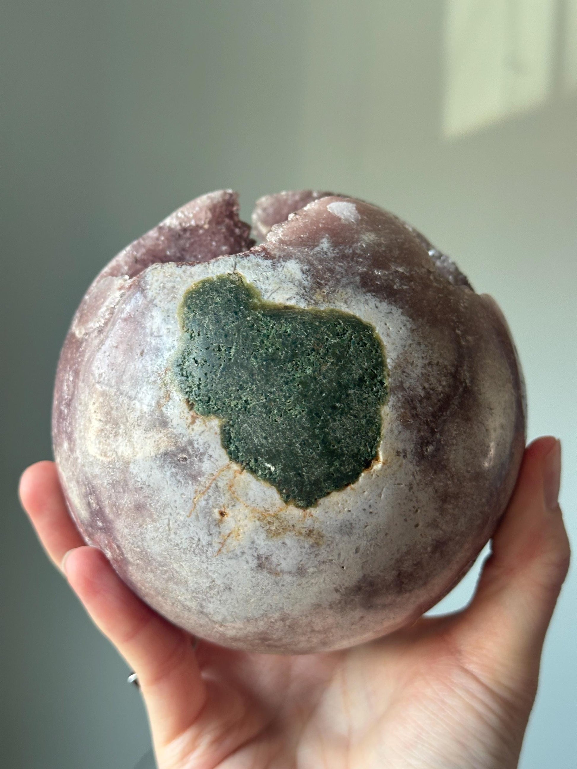 Maroon Pink Amethyst Sphere – Natural Crystal Ball, Polished Gemstone Decor, Calming Energy Stone, Unique Gift for Home or Office
