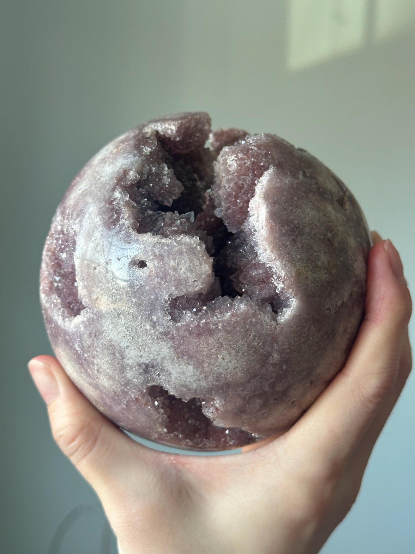 Maroon Pink Amethyst Sphere – Natural Crystal Ball, Polished Gemstone Decor, Calming Energy Stone, Unique Gift for Home or Office