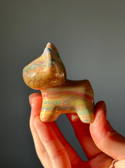 Hand-Painted Water Marbled Wooden Dog Figurine | Unique Colorful Animal Art for Home or Office Decor | Cute Collectible Gift for Dog Lovers