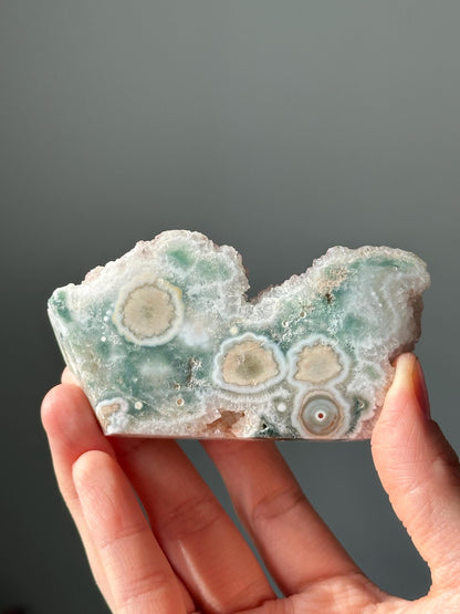 Ocean Jasper with Pink Druzy | Green Polished Crystal with Natural Flower Patterns | Calming Stone for Joy, Energy Balance, or Gift Display