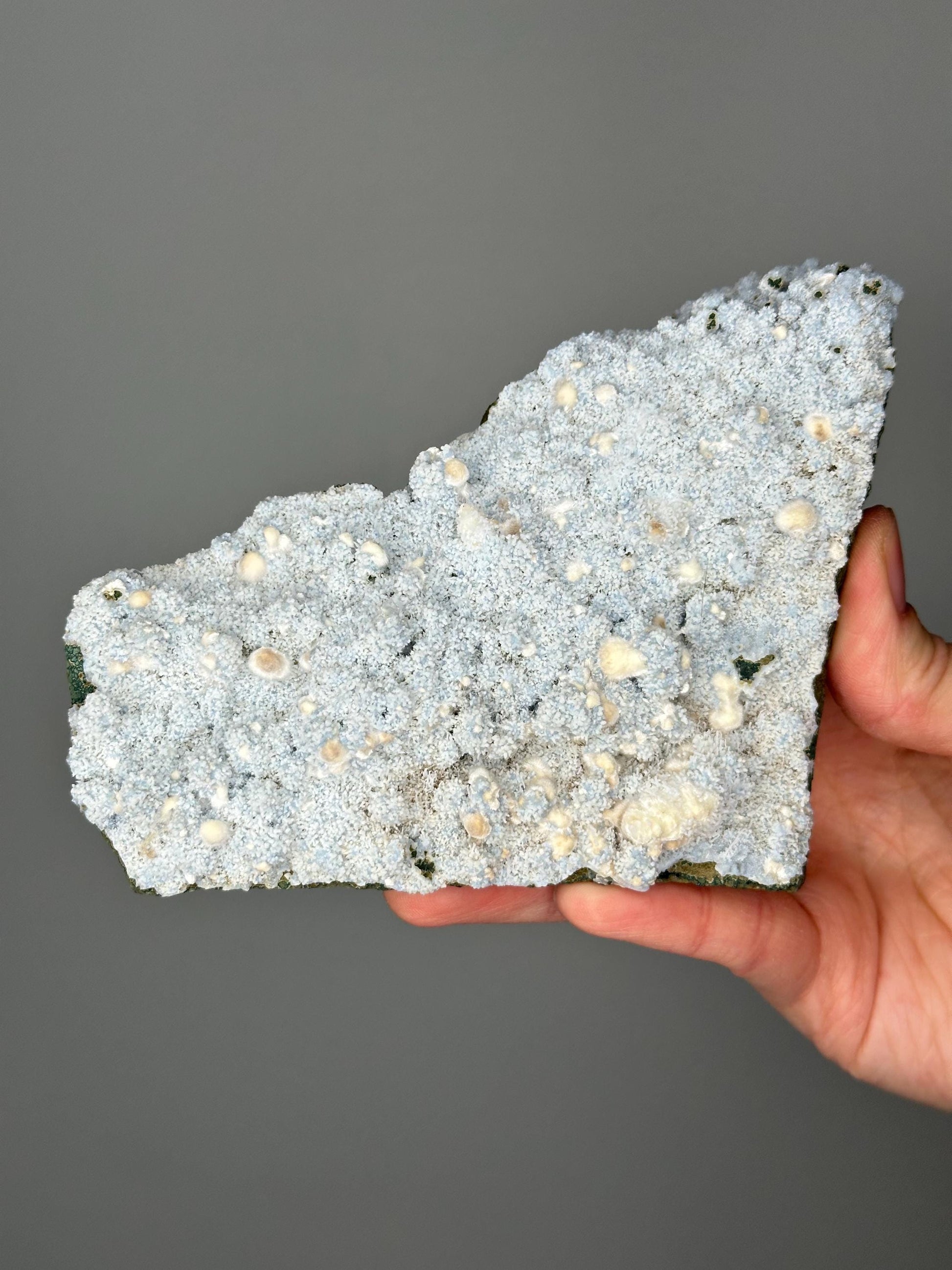 Blue Chalcedony with Okenite | Soft Energy Crystal for Inner Peace and Clarity | Natural Mineral Formation for Display, or Gift